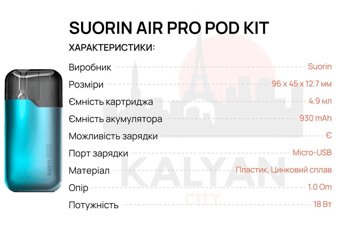 Под-система Suorin Air Pro Характеристики