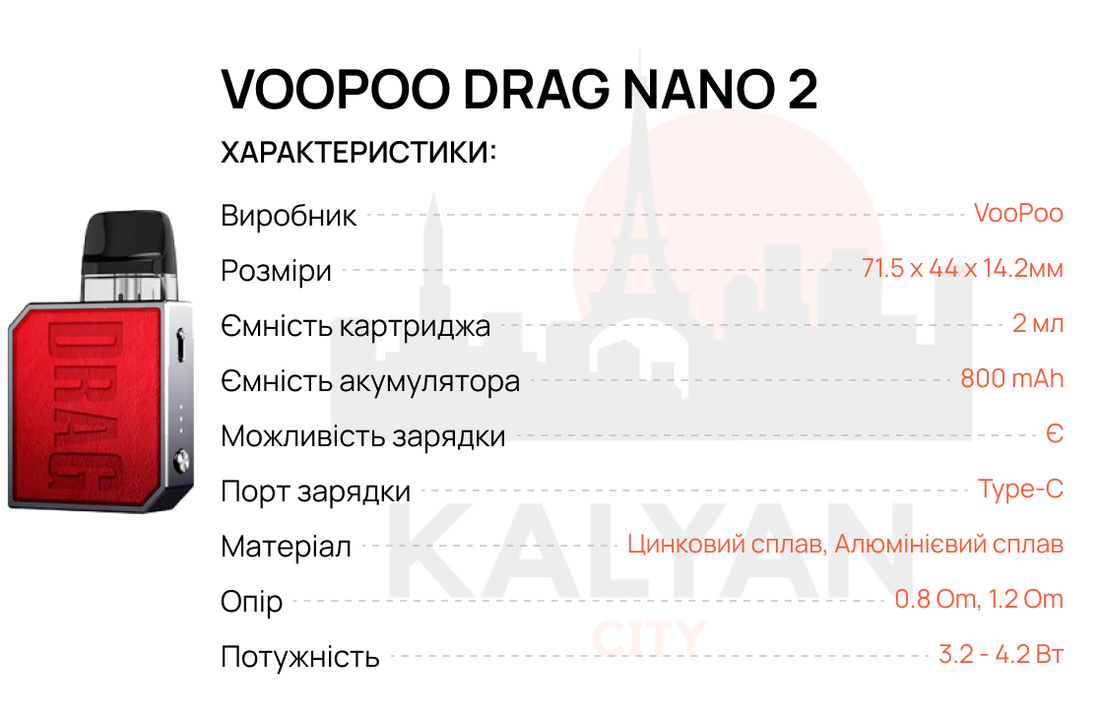 Pod-система VooPoo Drag Nano 2 Характеристика