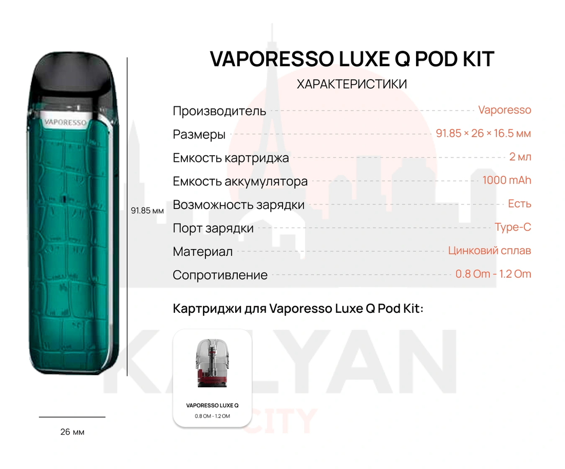 Pod-система Vaporesso Luxe Q Pod Kit Характеристики