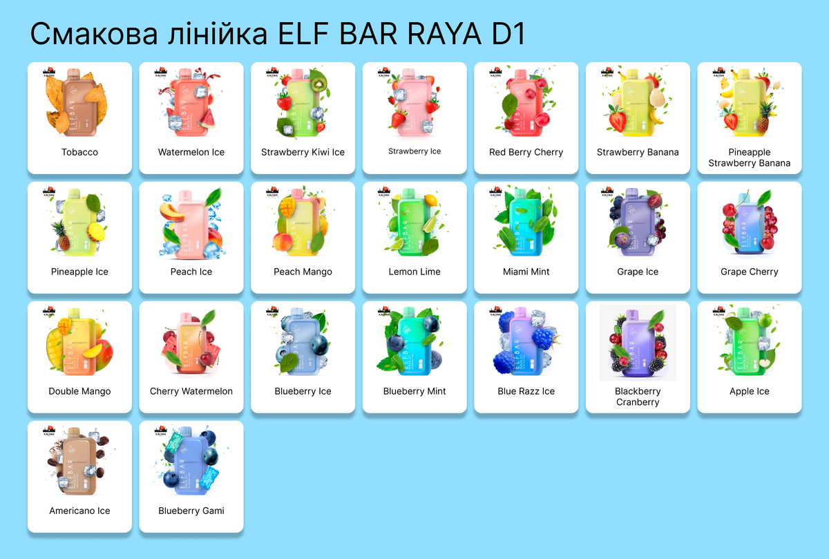 Одноразка Elf Bar RAYA D1 13000 Смакова лінійка