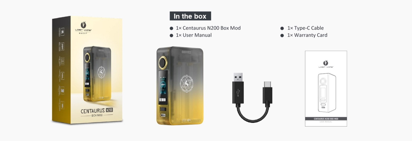 Комплектация бокса Lost Vape Centaurus N200
