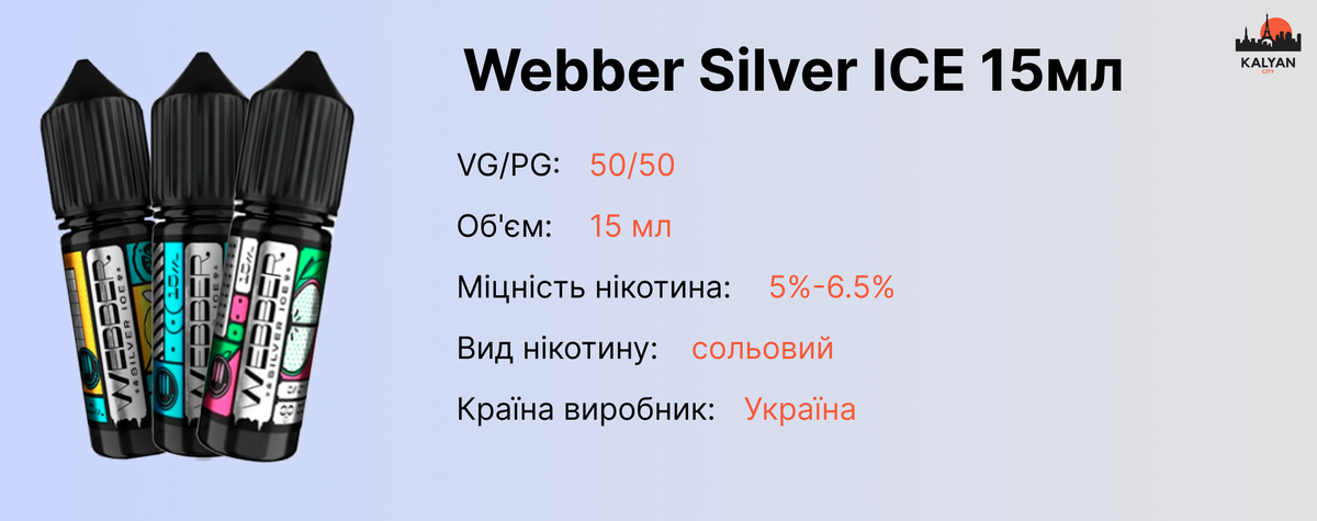 Набір Webber Silver ICE 15 мл на сольовому нікотині Характеристики