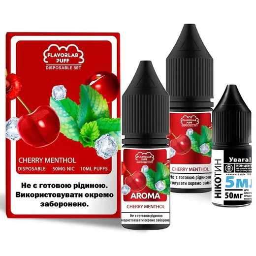 Набір сольової рідини Flavorlab Disposable Puff Cherry Menthol (Вишня Ментол) 10 мл 65 мг