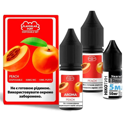 Набір сольової рідини Flavorlab Disposable Puff Peach (Персик) 10 мл 65 мг