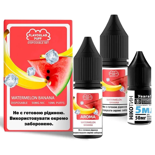 Набір сольової рідини Flavorlab Disposable Puff Watermelon Banana (Кавун Банан) 10 мл 65 мг