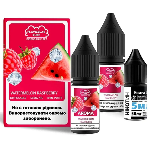 Набір сольової рідини Flavorlab Disposable Puff Watermelon Raspberry (Кавун Малина) 10 мл 65 мг
