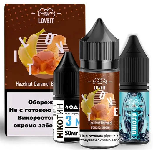 Набор Flavorlab Love IT Hazelnut Caramel Banana cream (Карамель с фундуком и Банановый крем) 30мл 50мг