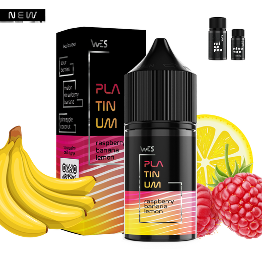 Набор солевой жидкости WES Platinum Raspberry Banana Lemon (Малина Банан Лимон) 30 мл 50 мг