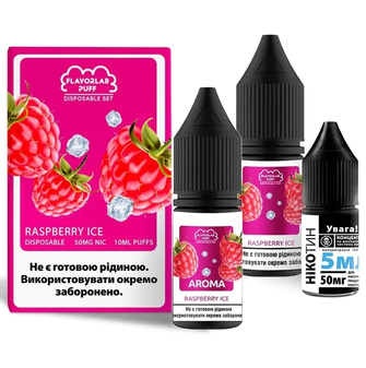 Набір сольової рідини Flavorlab Disposable Puff Raspberry Ice (Малина Лід) 10 мл 65 мг