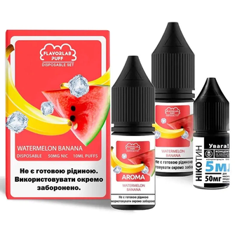 Набір сольової рідини Flavorlab Disposable Puff Watermelon Banana (Кавун Банан) 10 мл 65 мг