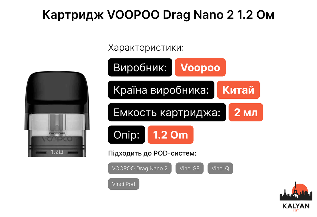 Картриджі для Pod-систем VOOPOO Drag Nano 2 і Vinci